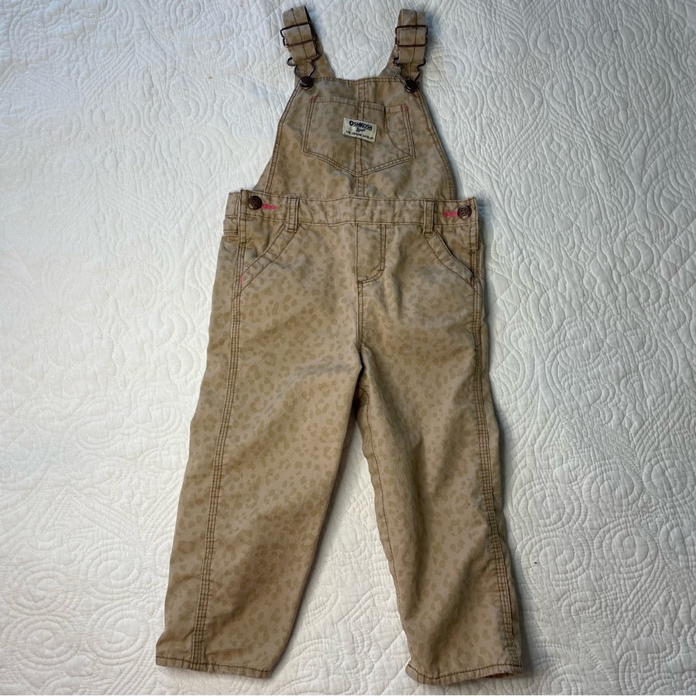 Girls Oshkosh B’gosh Overalls Cheetah Leopard Print Khaki 24 Months